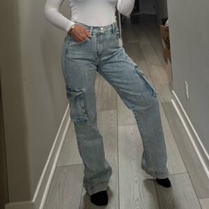 Fashion Nova Light Blue Cargo Jeans